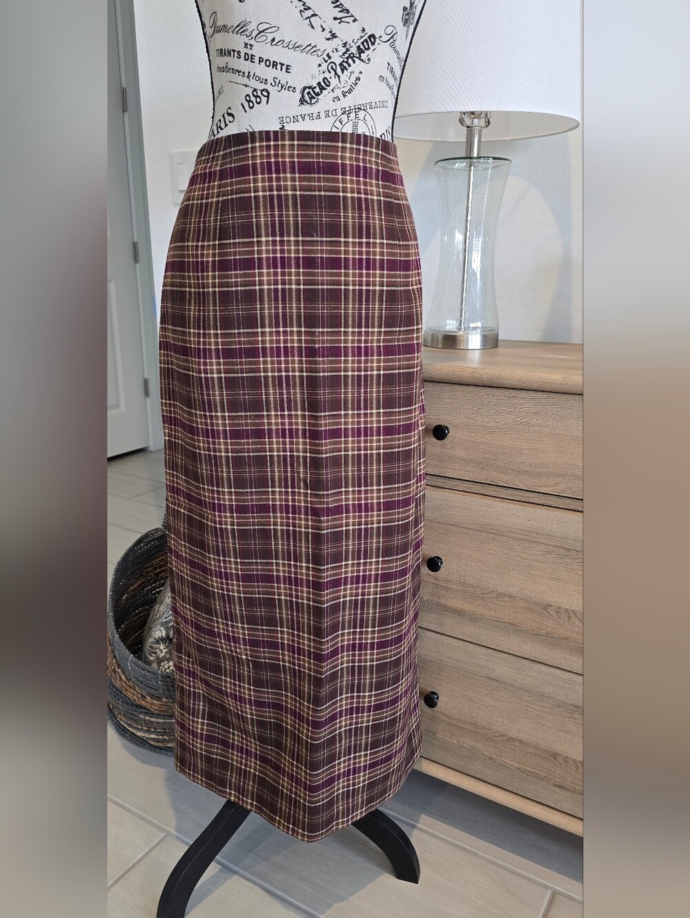 🍷Relativity Plaid Lined Maxi Skirt in Purple and Brown